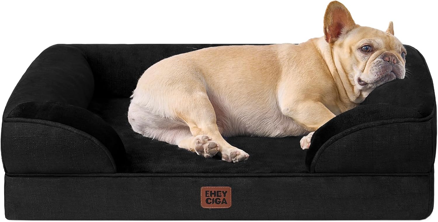 Orthopedic Dog Bed for Small Dogs, Waterproof Memory Foam Small Pet Beds with Sides, Non-Slip Bottom and Egg-Crate Foam Medium Dog Couch Bed with Washable Removable Cover, Grey