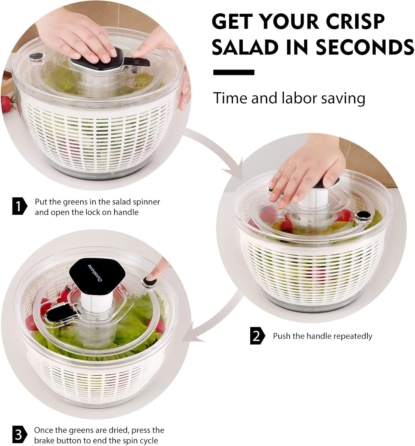  Fresh & Crisp Every Time – One-Hand Salad Spinner 6.3QT for Lettuce, Vegetables & Fruits, Easy Press & Quick-Dry Design