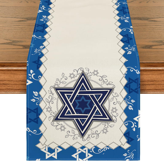 🕎  Elegant Hanukkah Table Runner 🕯️ Star of David Design | Festive Jewish Holiday Décor for Dining Table (multi sizes)