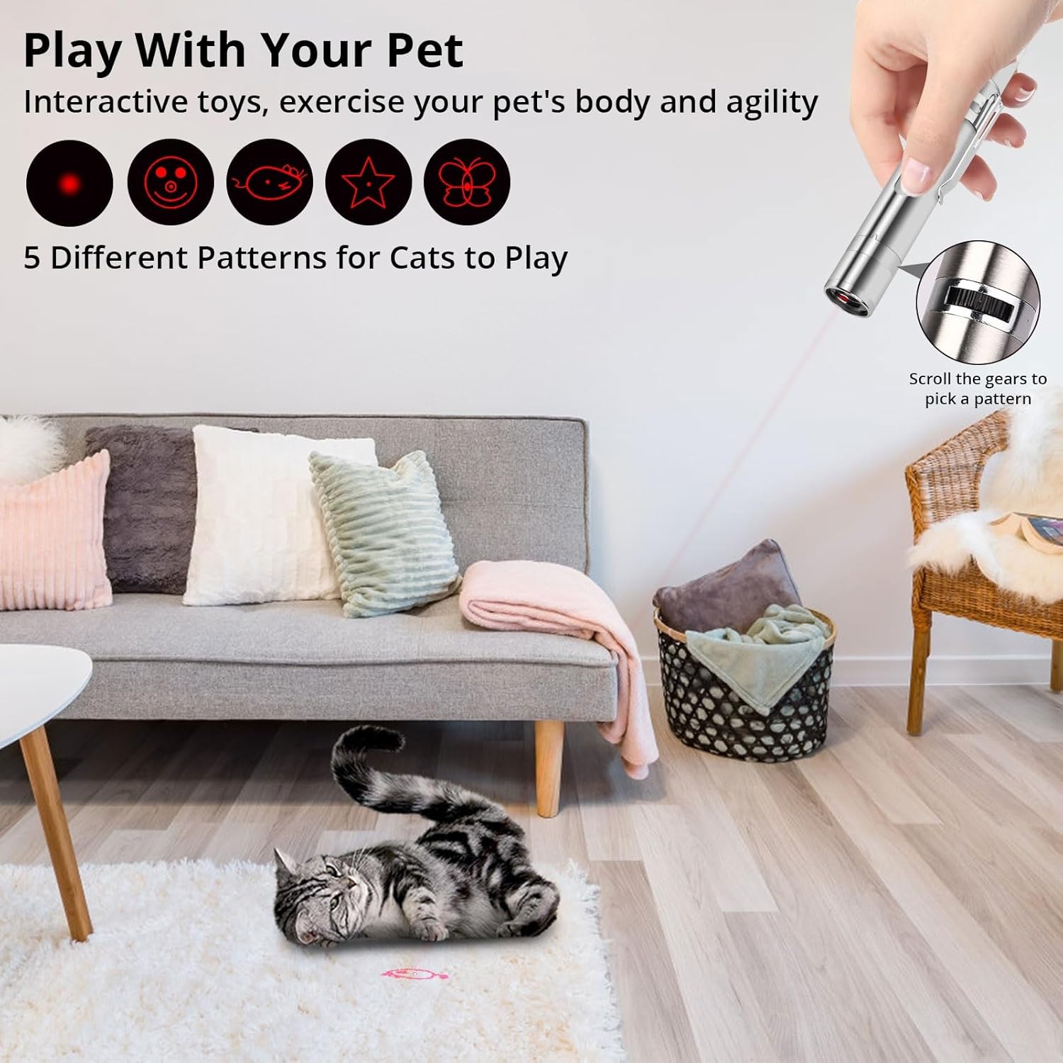 USB Rechargeable Toy – Interactive Indoor Toy with 7 Light Patterns for Cats & Dogs, Fun Training & Exercise Chase Toy