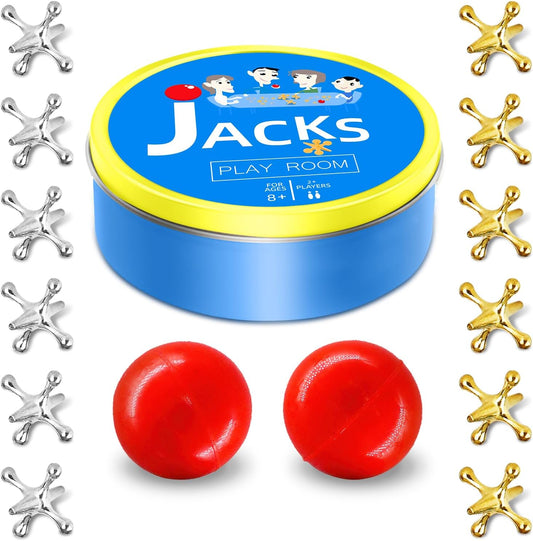 Classic Metal Jacks Game Set with Balls | Retro Family Fun (12 Jacks + 2 Balls)