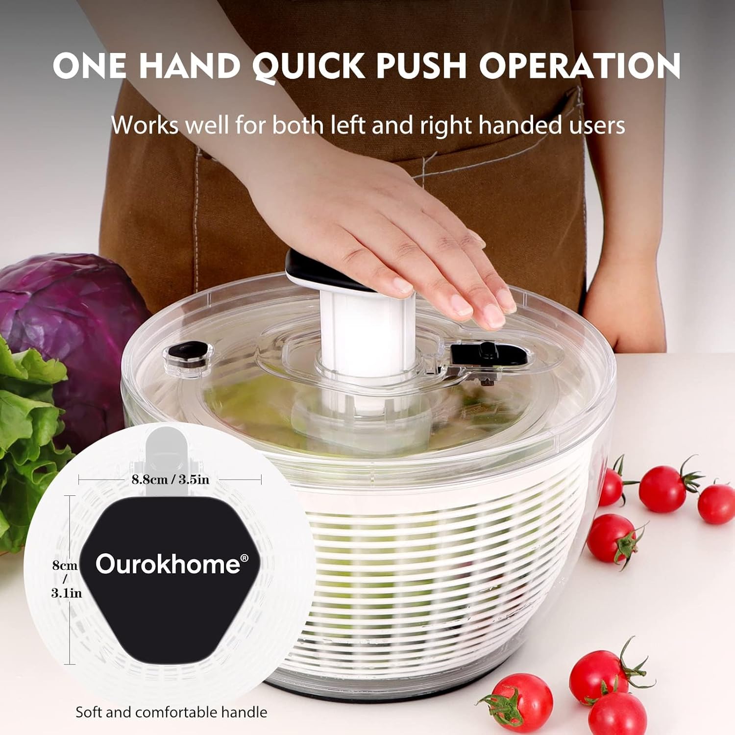  Fresh & Crisp Every Time – One-Hand Salad Spinner 6.3QT for Lettuce, Vegetables & Fruits, Easy Press & Quick-Dry Design