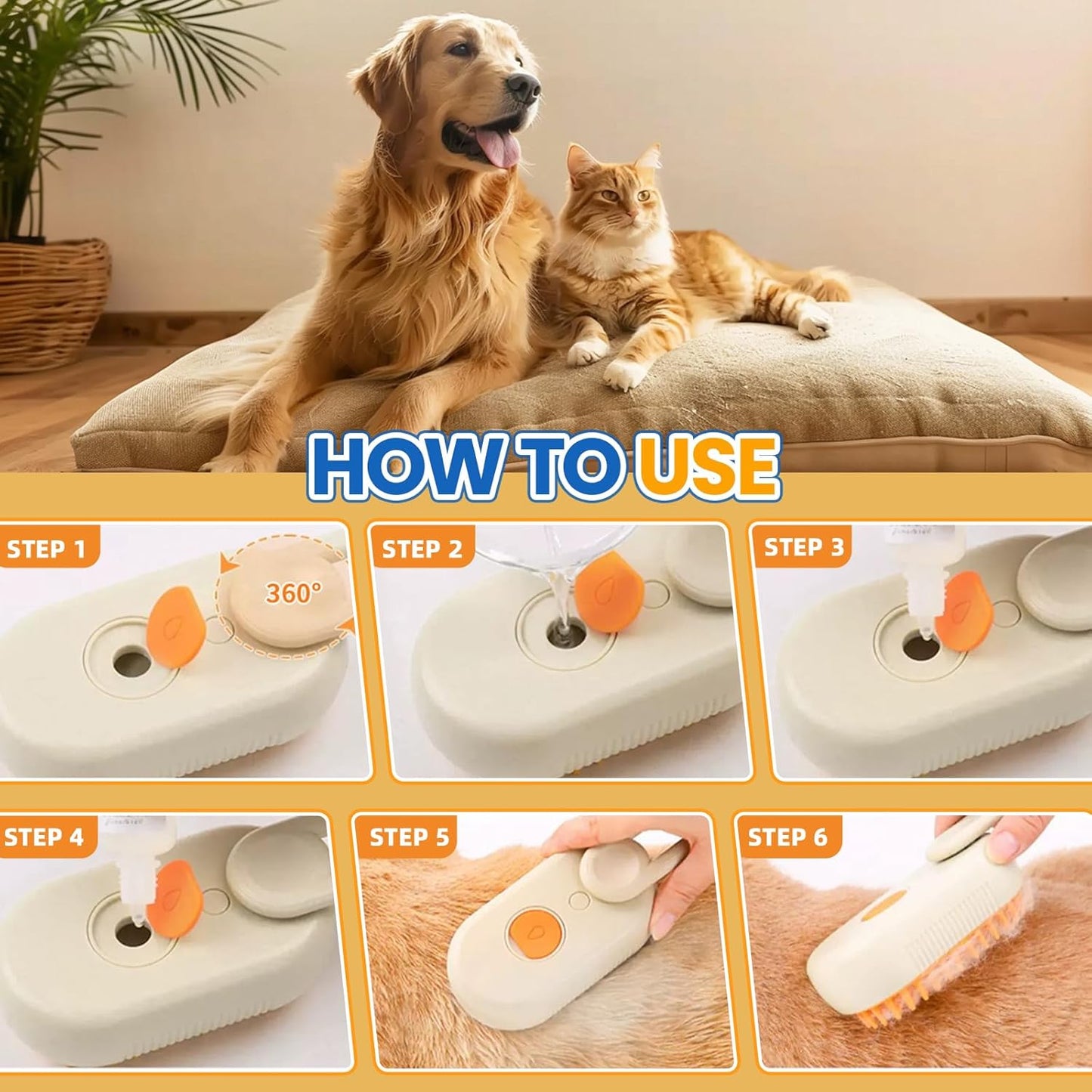 4-in-1 Cat & Dog Steam Grooming Brush – Rechargeable Anti-Static Shedding & Cleaning Tool