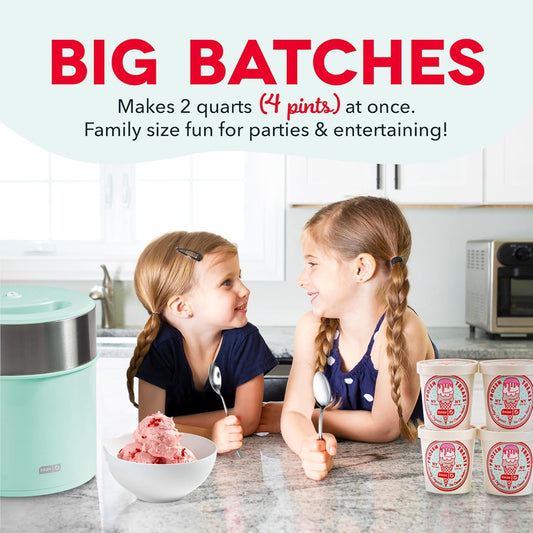 2Qt Electric Ice Cream Maker – Make Gelato, Frozen Yogurt & Sorbet at Home – Compact & Easy to Clean – Easy One-Touch Churn (Aqua and Cream)