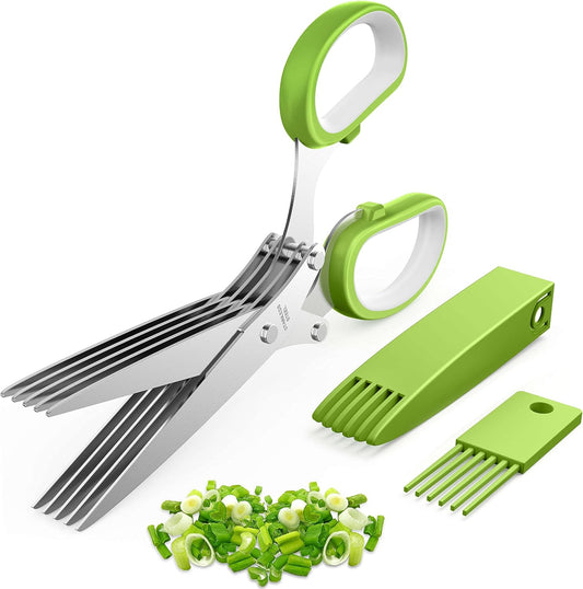 Herb Scissors – Multi-Edge Stainless Steel Cutting Tool for Fresh Herbs – Must-Have Kitchen & Cooking Gadget, Green