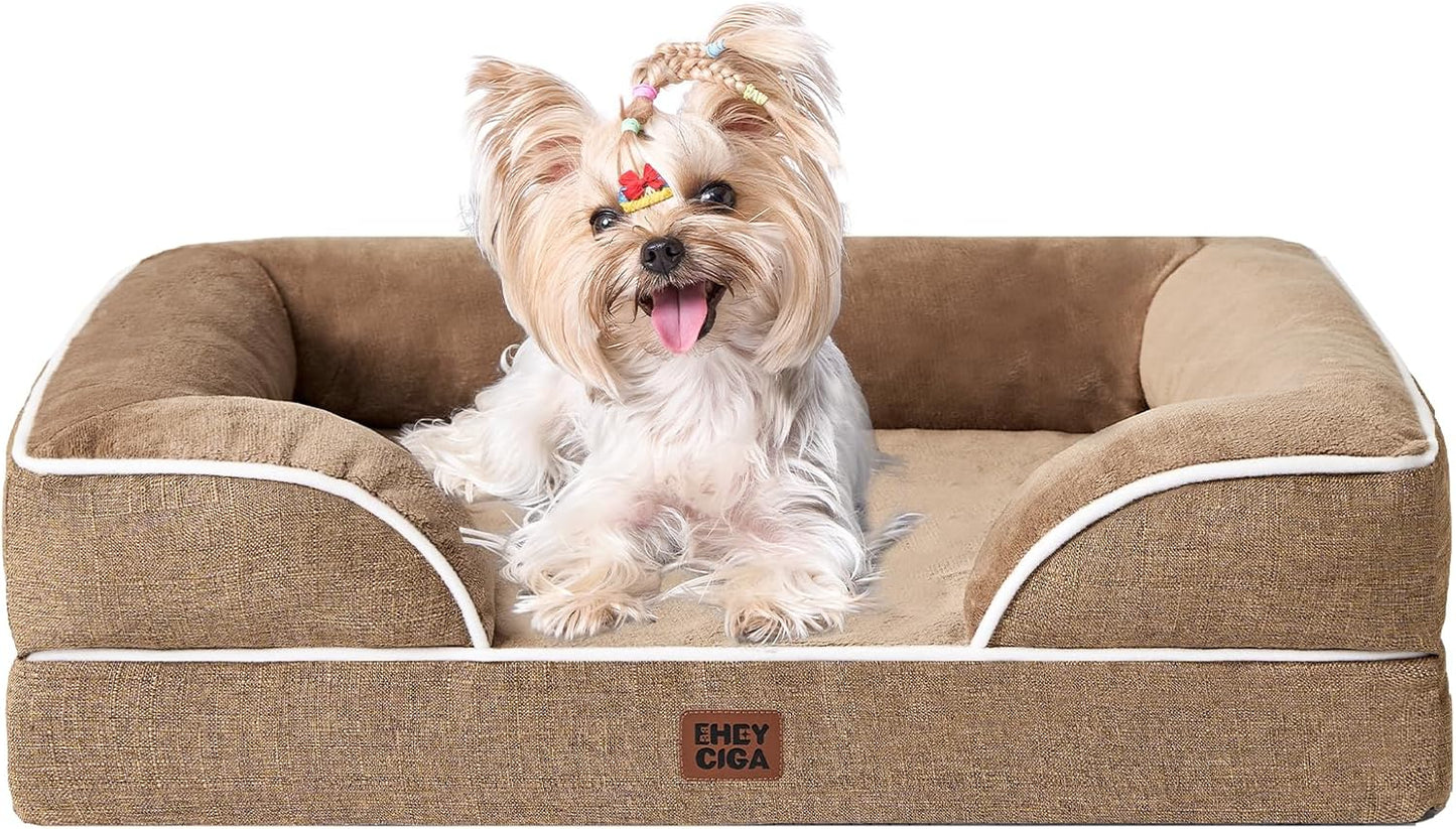 Orthopedic Dog Bed for Small Dogs, Waterproof Memory Foam Small Pet Beds with Sides, Non-Slip Bottom and Egg-Crate Foam Medium Dog Couch Bed with Washable Removable Cover, Grey
