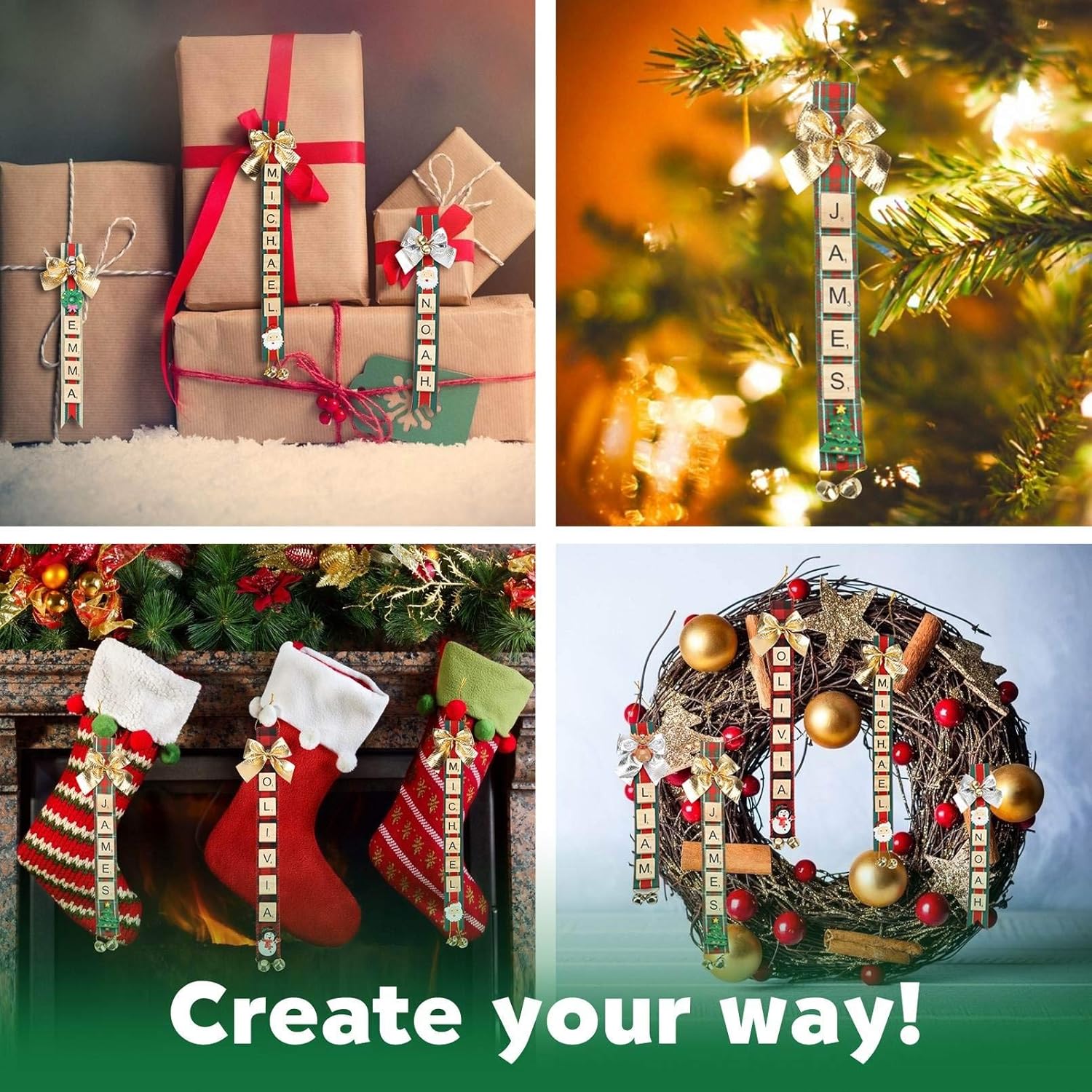 Personalized Letter Tile Christmas Ornaments – DIY Holiday Craft Kit for Tree & Gift Decorations