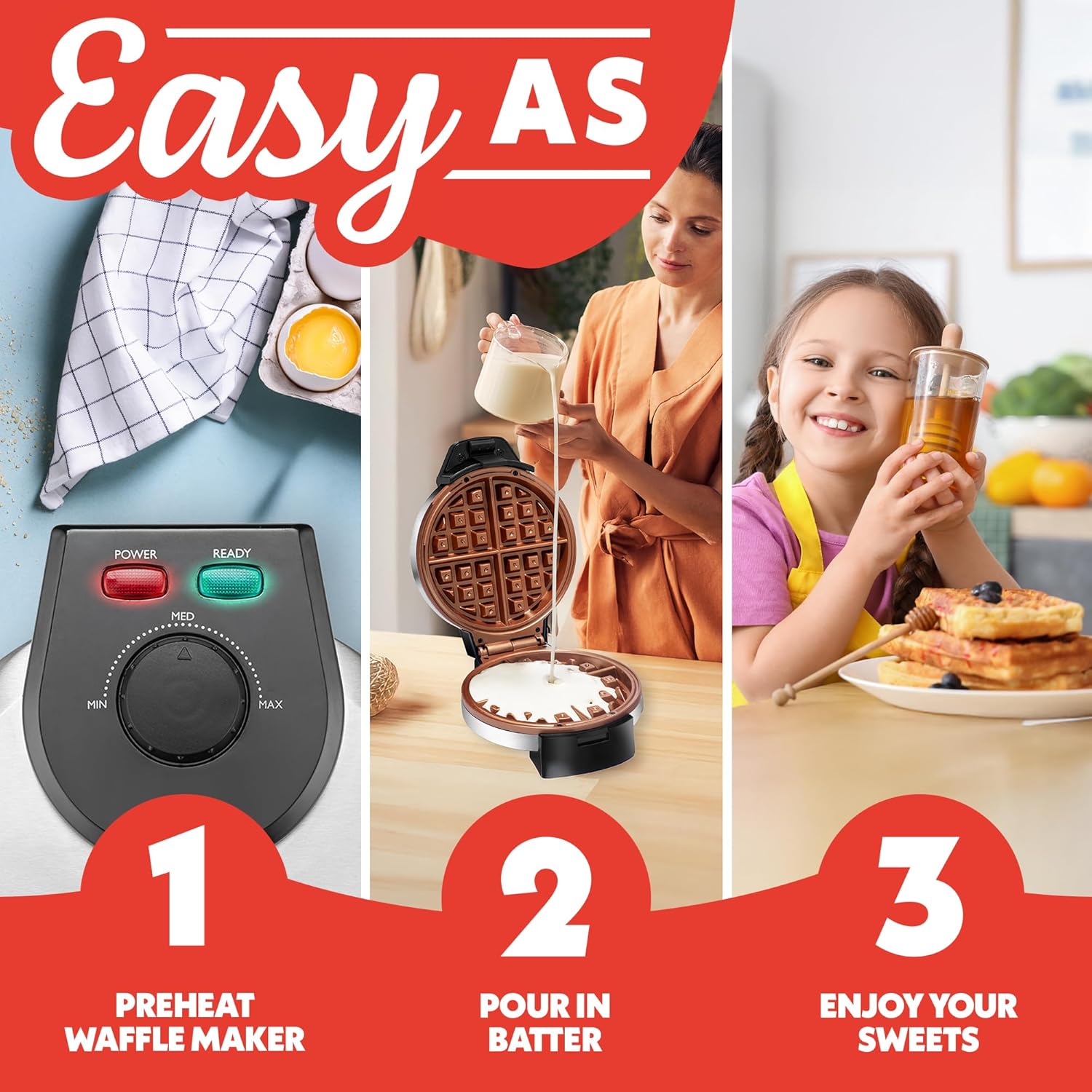 Waffle Maker with Nonstick Plates | Adjustable Browning Control