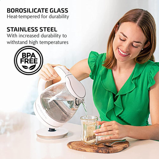 Cordless Glass Electric Kettle 1.5L – Fast Boil Water Heater with Auto Shut-Off, Safety Protection & Easy-Clean Filter