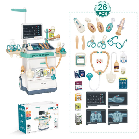  Kids Doctor Play Set with Rolling Medical Cart – 26-Piece Pretend Play Kit 
