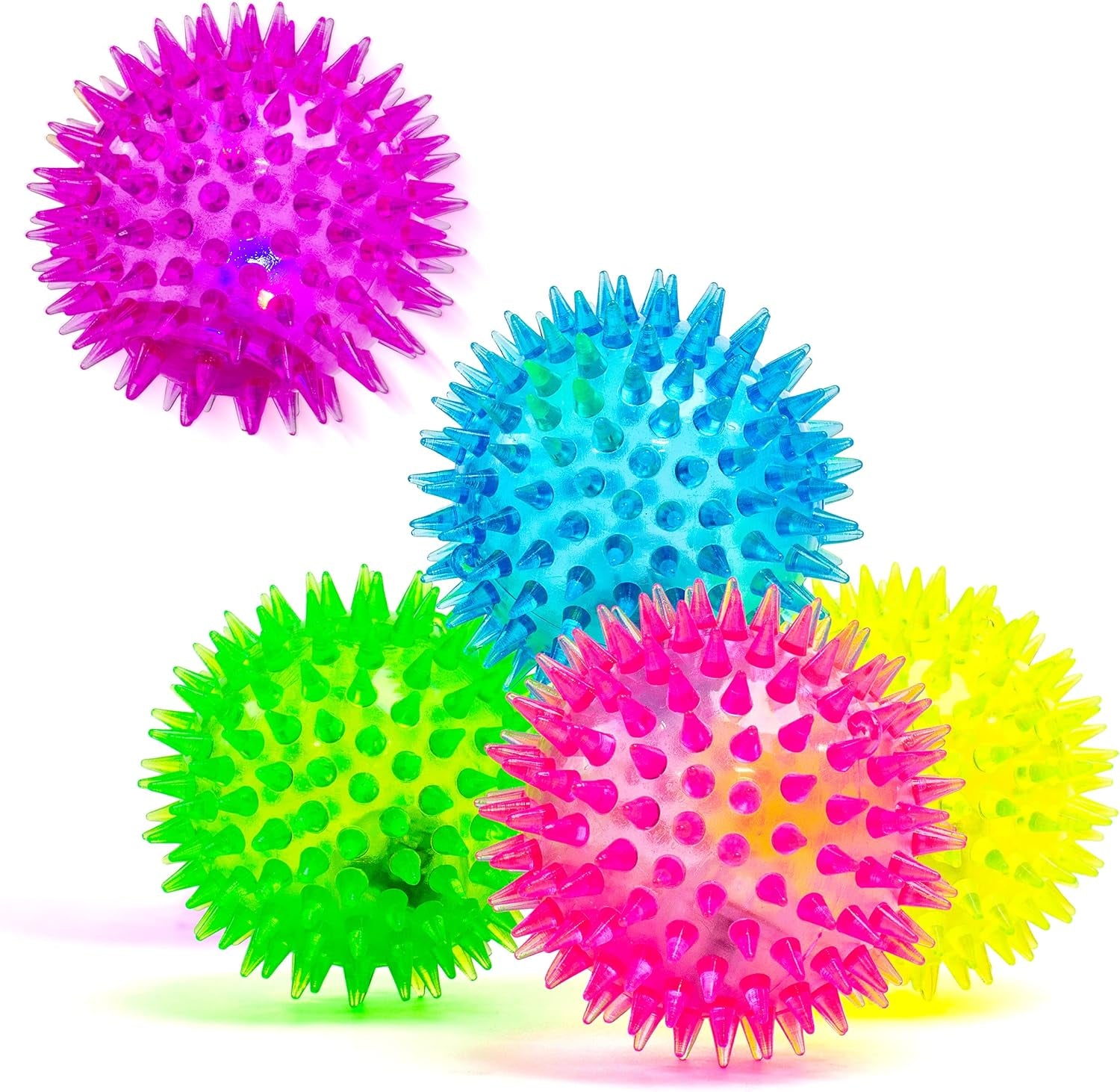LED Spiky Bouncy Balls – Flashing Light-Up Sensory Toys, 5-Pack in Mixed Colors