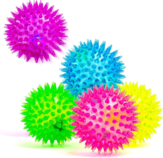 LED Spiky Bouncy Balls – Flashing Light-Up Sensory Toys, 5-Pack in Mixed Colors