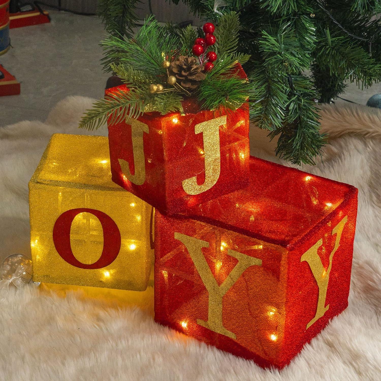 Set of 3 Lighted Christmas Gift Boxes – 60 Warm LED Pre-Lit Holiday Decorations for Indoor & Outdoor Display