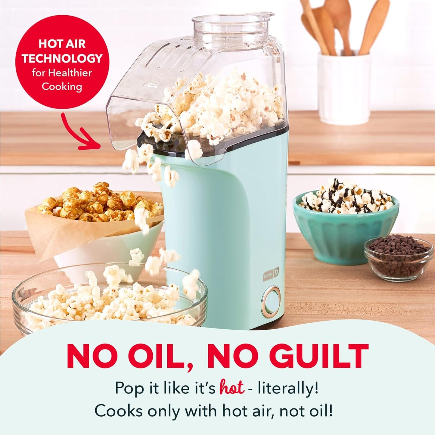 Fresh Pop Hot Air Popcorn Maker | Oil-Free Electric Popper - 16 Cups, Aqua