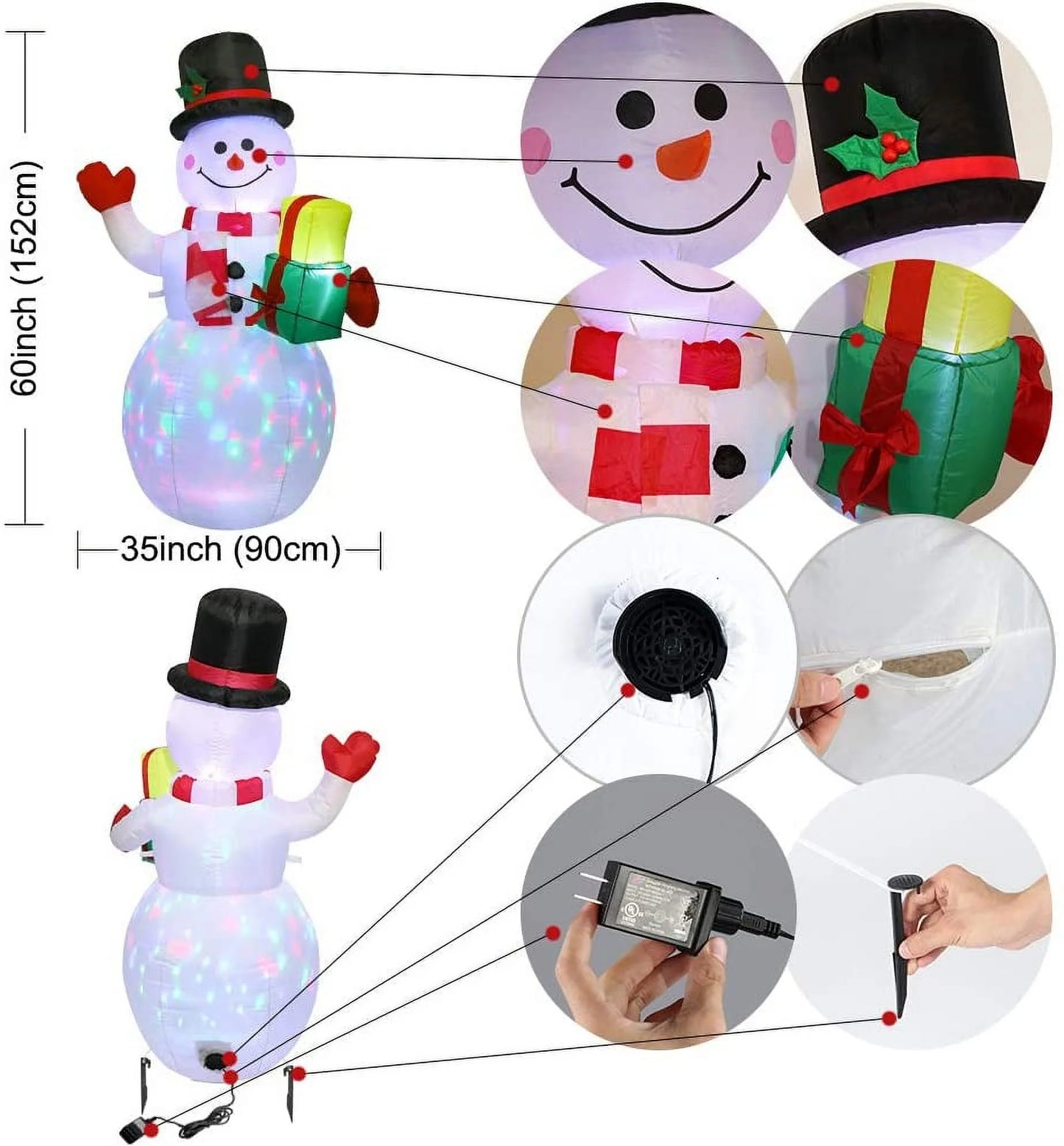 5FT Light-Up Snowman Inflatable – Outdoor Christmas Decoration with Rotating LED Lights