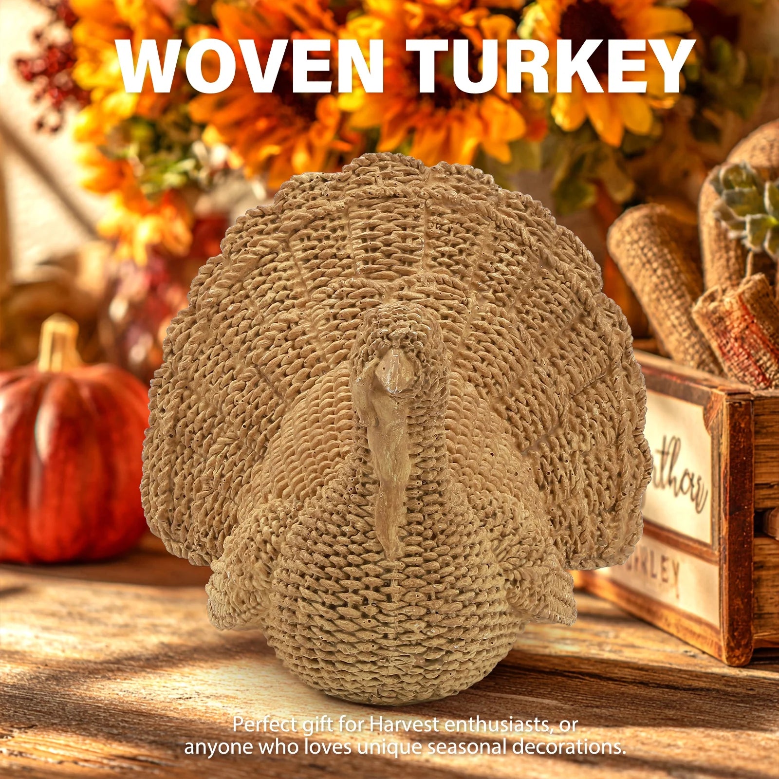 Thanksgiving Turkey Decoration – Rustic Fall Table Centerpiece for Home, Dining Room & Mantel Décor