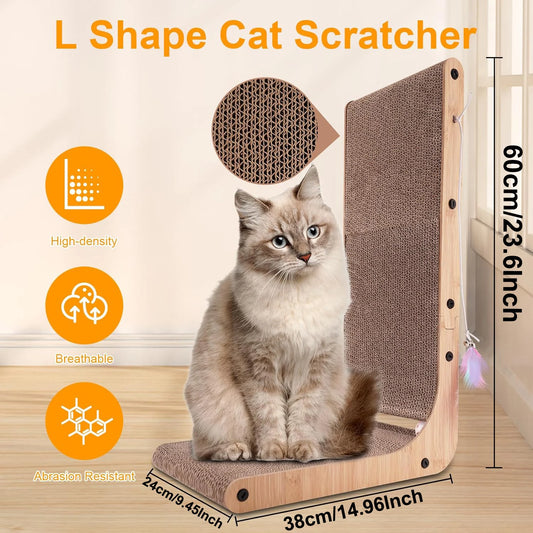 L-Shaped Cat Scratcher – 23.6 Inch Cardboard Scratch Pad for Indoor Cats, Durable Furniture Protector