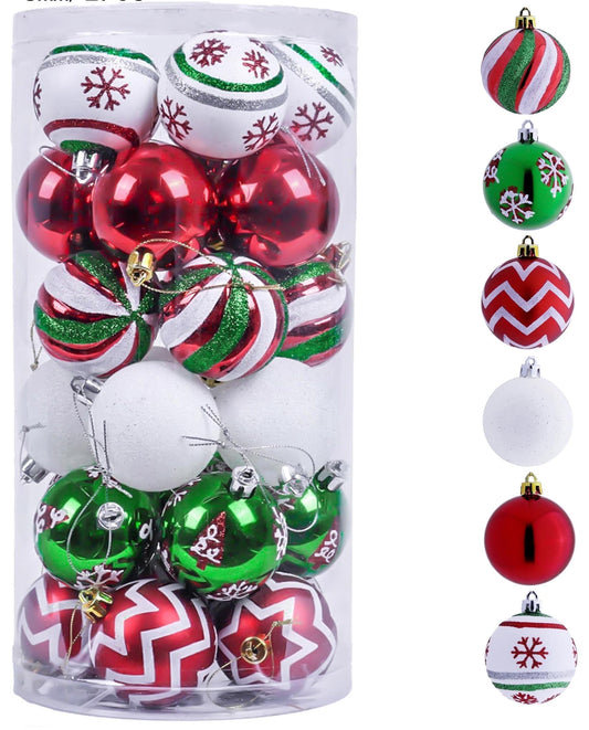 Valery Madelyn Classic Christmas Ornament Collection – Shatterproof Red, Green & White Holiday Ball Decorations