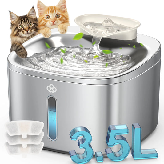 Stainless Steel Cat Water Fountain – 3.5L Quiet Automatic Pet Dispenser with Filters
