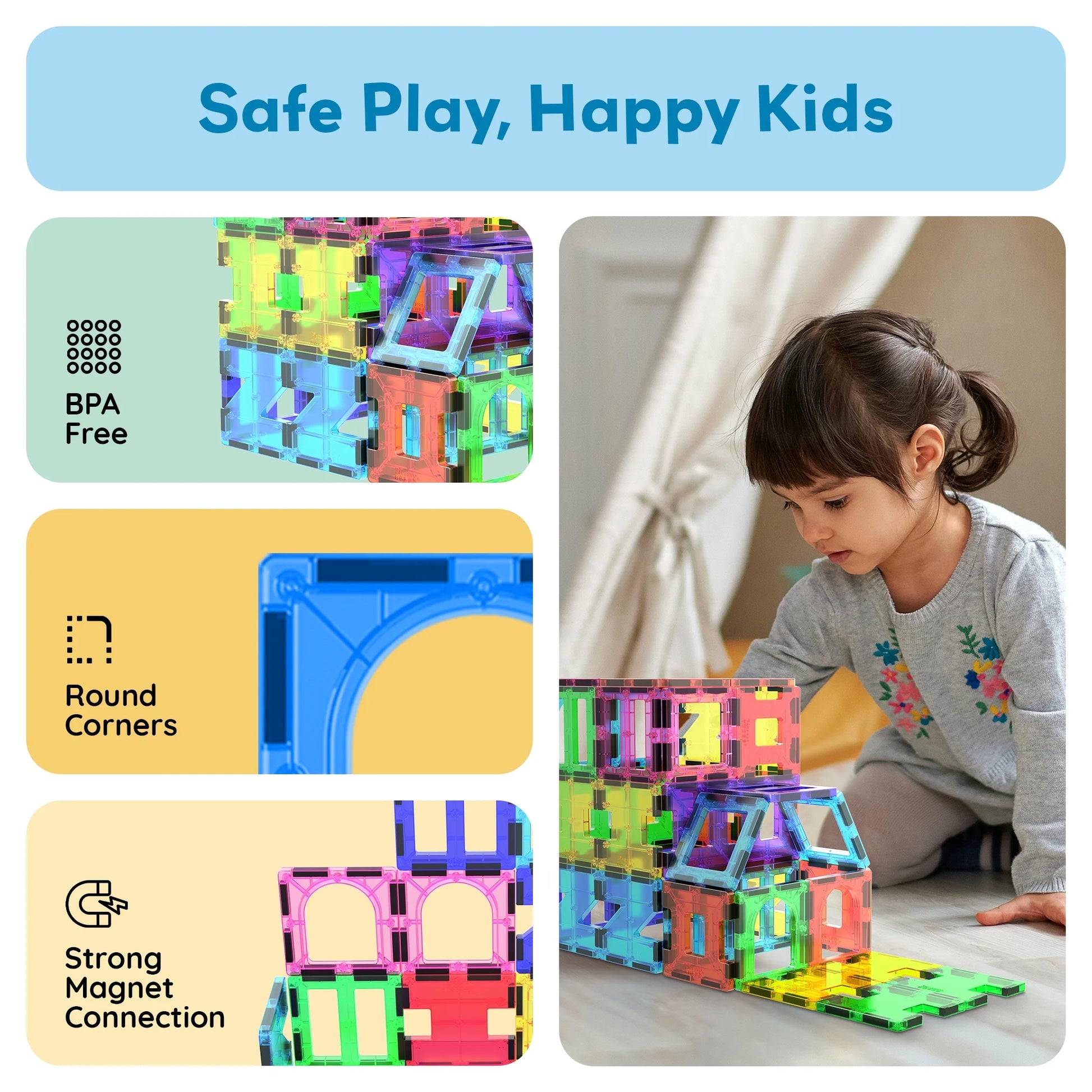 Magnetic Building Tiles Set for Kids – 42 Piece STEM Educational Construction Blocks, Creative Learning Toy for Toddlers & Children Ages 3+