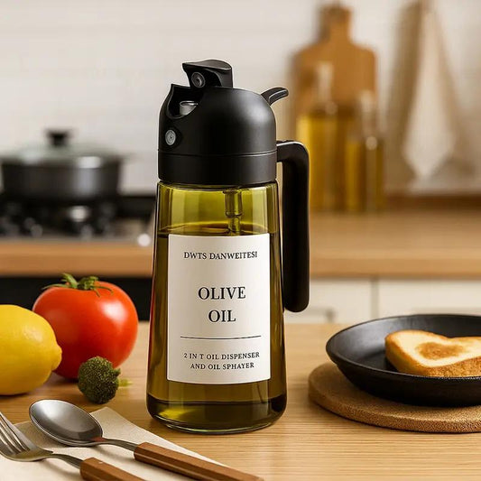 Olive Oil Dispenser Bottle with Sprayer – 16oz Dark Green Glass, Refillable Oil Mister for Cooking, Grilling, Air Fryer & More