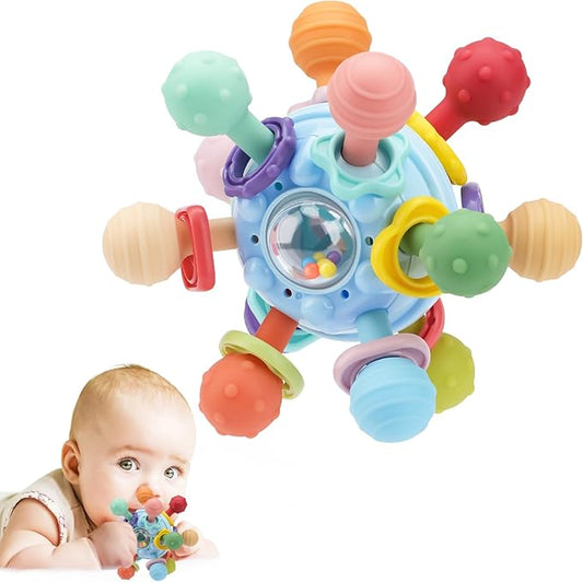 Baby Sensory Teether & Rattle Toy – Silicone Montessori Activity Toy