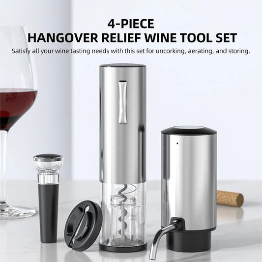 All-in-One Wine Opener Set – USB-C Rechargeable Corkscrew, Aerator, Vacuum Stoppers & Foil Cutter