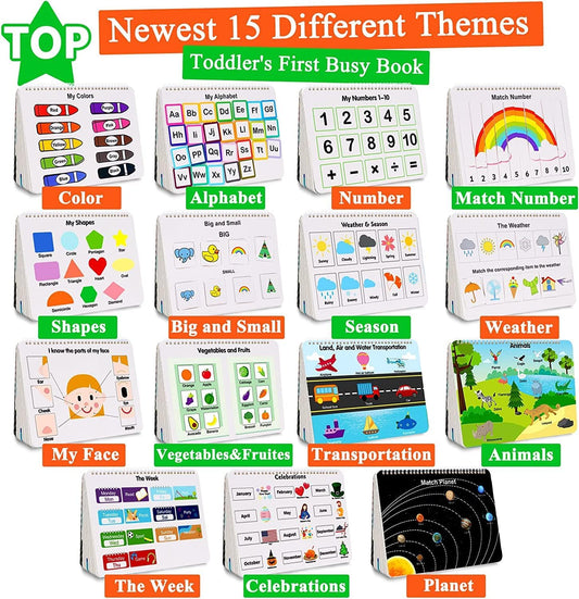 Busy Book Activity Binder for Kids 1–3 – Montessori Learning, 30 Themes, Drawing Set with 8 Markers – Ideal Gift