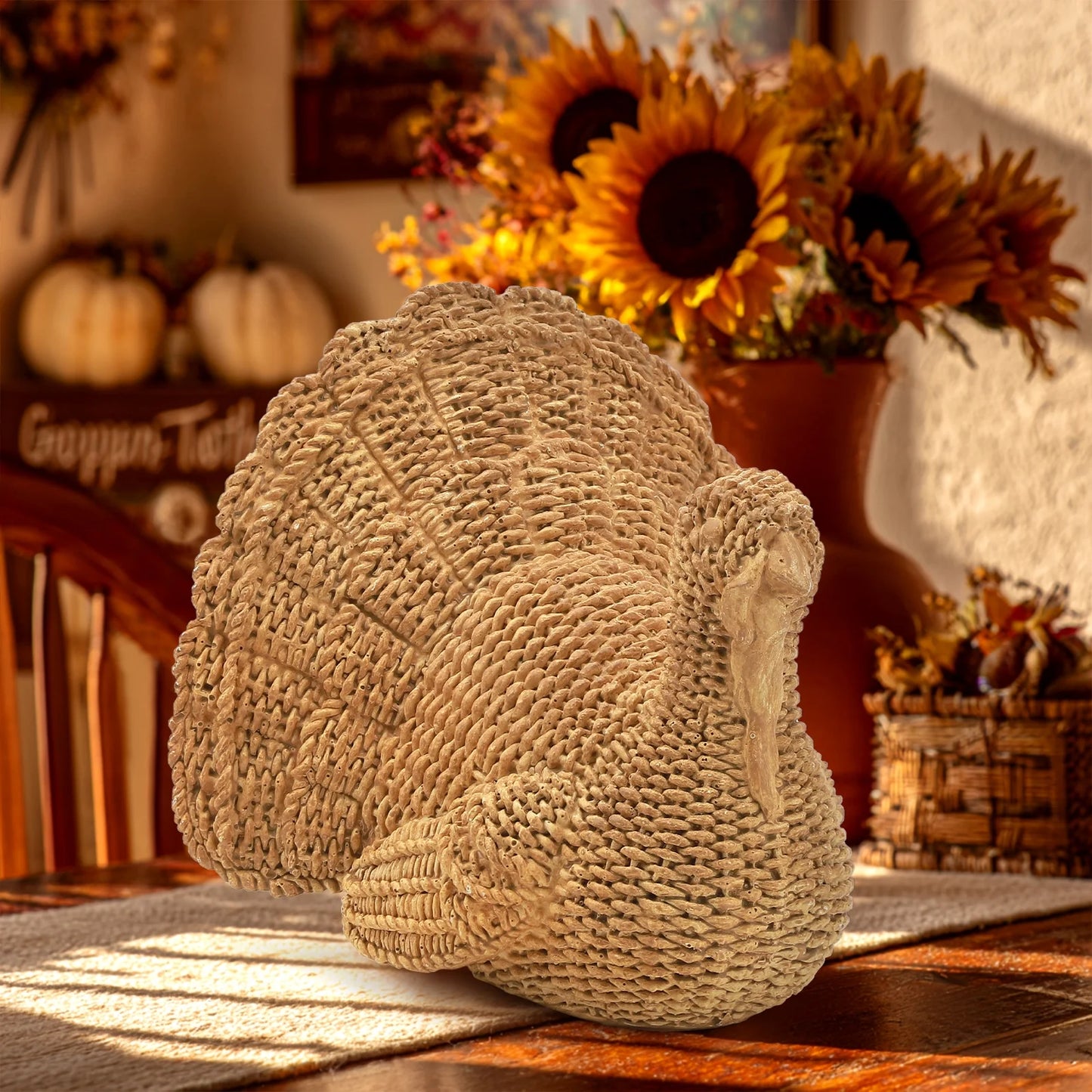 Thanksgiving Turkey Decoration – Rustic Fall Table Centerpiece for Home, Dining Room & Mantel Décor