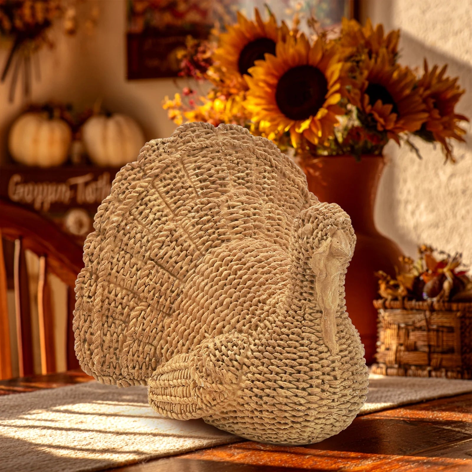Thanksgiving Turkey Decoration – Rustic Fall Table Centerpiece for Home, Dining Room & Mantel Décor