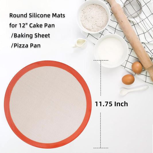 Round Silicone Baking Mat – 12 Inch Non-Stick Reusable Liner for Pizza, Dough, Cake & Air Fryer (2 Pack)