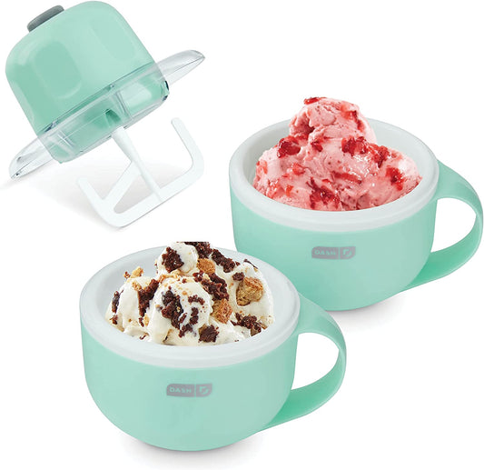 Compact Ice Cream Maker with Dual Bowls – Homemade Gelato, Sorbet & Frozen Yogurt (Aqua)