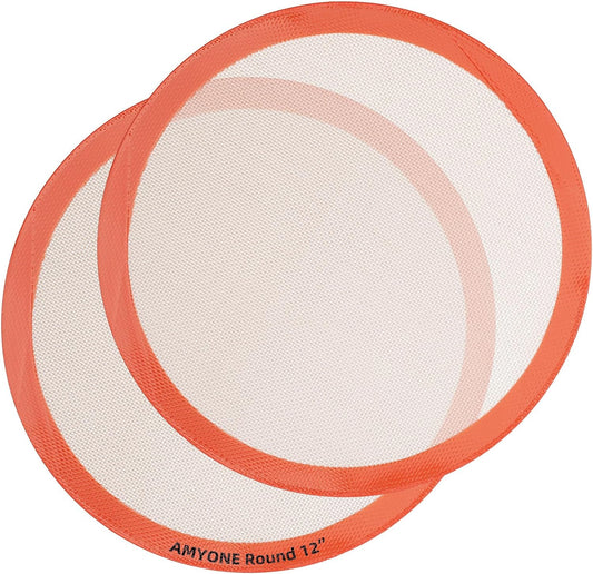 Round Silicone Baking Mat – 12 Inch Non-Stick Reusable Liner for Pizza, Dough, Cake & Air Fryer (2 Pack)