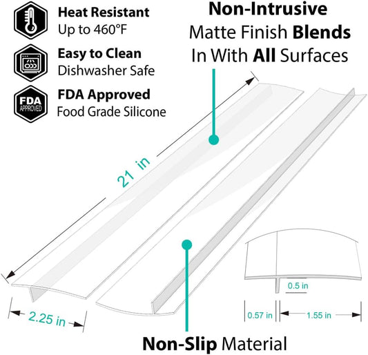 Silicone Stove Gap Covers 2 Pack (21”) – Heat Resistant Counter Filler Strips for Kitchen, Clear/White/Black Options