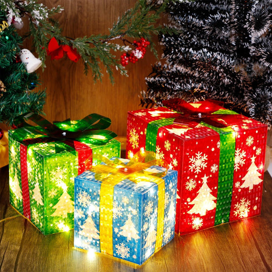 Set of 3 Lighted Christmas Gift Boxes – 60 LED Snowflake Design for Indoor & Outdoor Holiday Décor