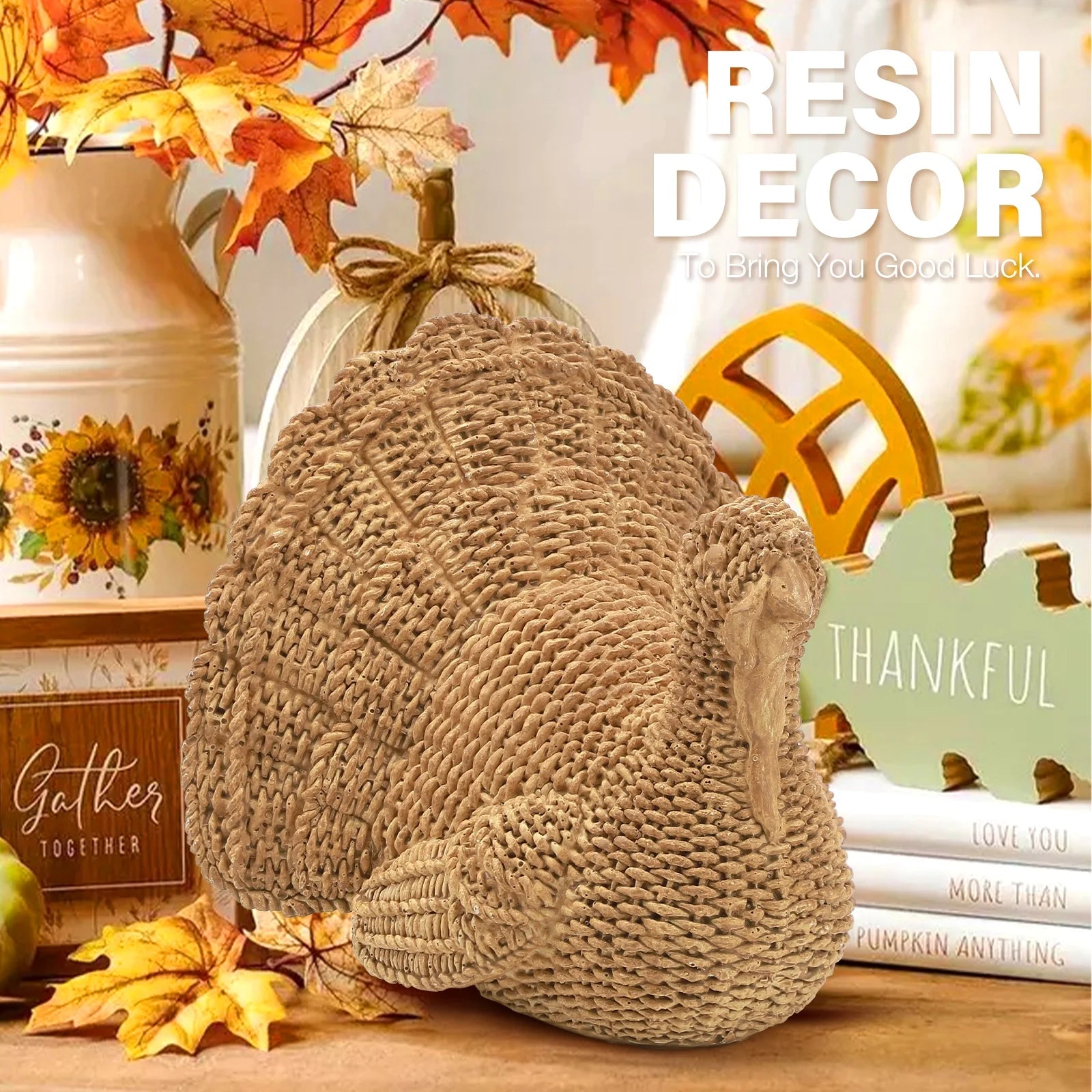 Thanksgiving Turkey Decoration – Rustic Fall Table Centerpiece for Home, Dining Room & Mantel Décor