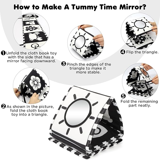 Black and White Tummy Time High Contrast Newborn Toys 0-3 Months, Soft Baby Book, Visual Stimulation Montessori Sensory Infant Toys 0-6-12 Months, Shower Gift for Boys Girls