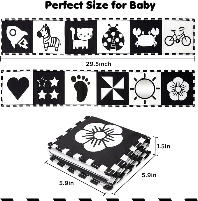 Black and White Tummy Time High Contrast Newborn Toys 0-3 Months, Soft Baby Book, Visual Stimulation Montessori Sensory Infant Toys 0-6-12 Months, Shower Gift for Boys Girls