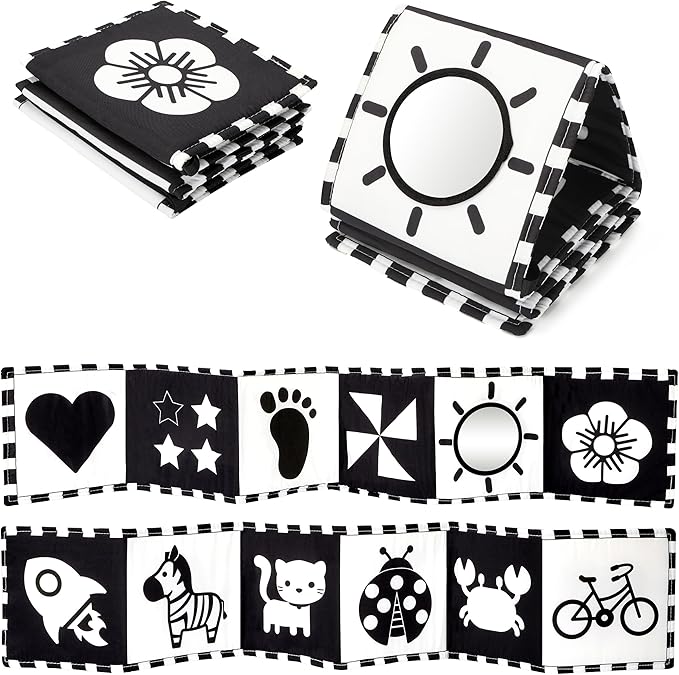 Black and White Tummy Time High Contrast Newborn Toys 0-3 Months, Soft Baby Book, Visual Stimulation Montessori Sensory Infant Toys 0-6-12 Months, Shower Gift for Boys Girls